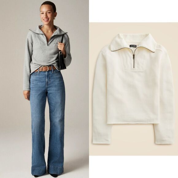 NWT J CREW Heritage terry quarter-zip sweatshirt in Ivory - Picture 1 of 6